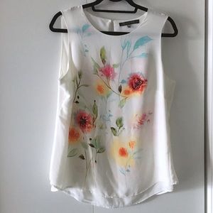 Rose & Olive floral white tank blouse size large