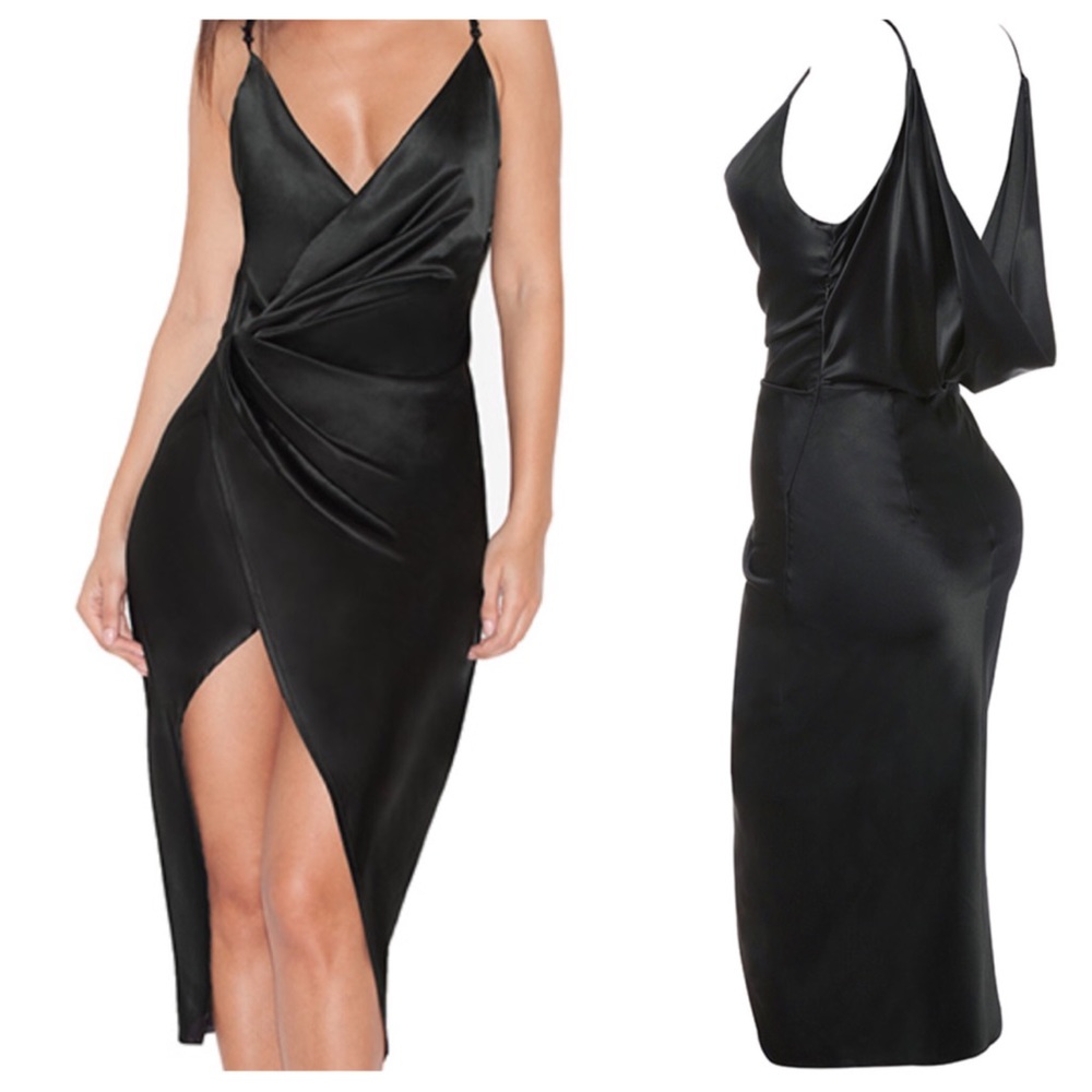HouseofCB London Coco black Satin Drape Back Dress