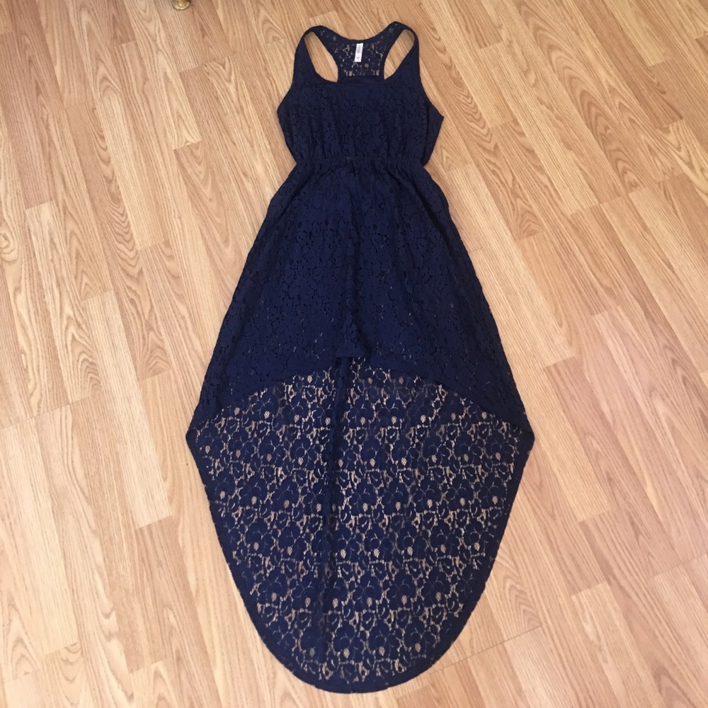 High-Low navy lace dress