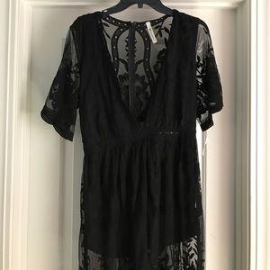 Black lace romper maxi