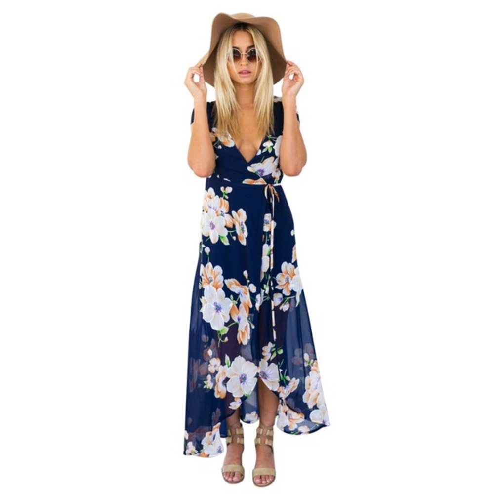⚜"Catalina" Floral Chiffon Maxi Wrap Dress⚜ - Picture 2 of 8
