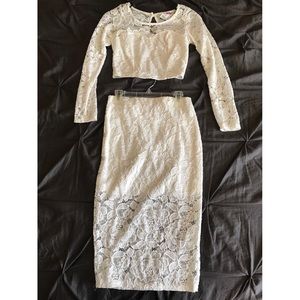 White lace long sleeve crop top/midi skirt set