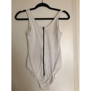 SM white body suite black zipper American apparel