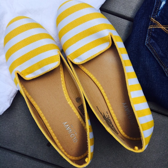 NWOT Yellow and White Striped Flats - Picture 2 of 3