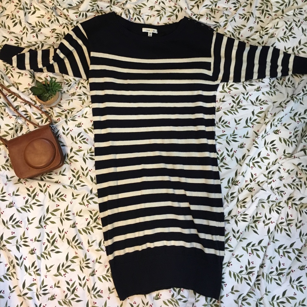 Navy & White Striped Sweater Dress