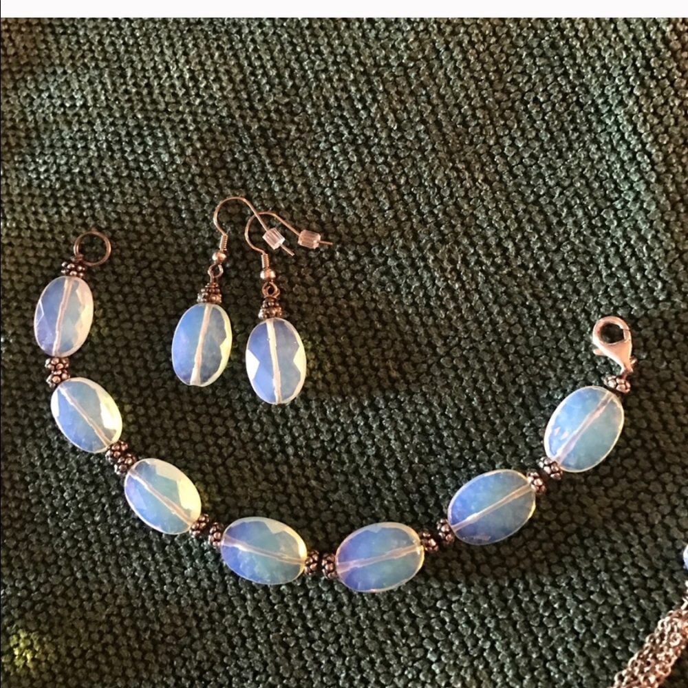 Cloudy White Glass Bead Earrings and Bracelet