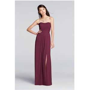 David's Bridal Lace and Mesh Long Strapless Dress