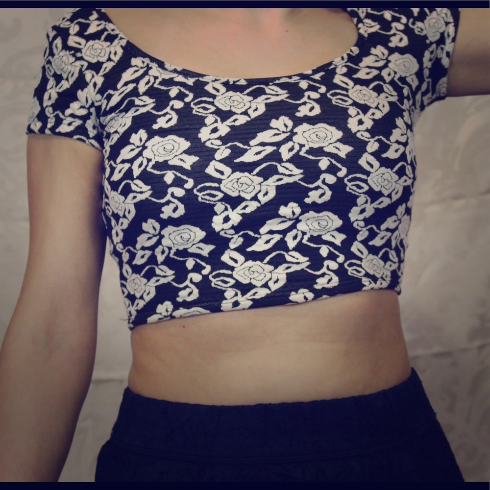 Black and white floral crop top.