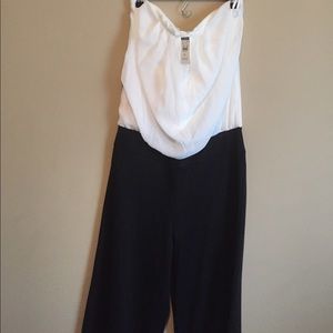 Jumpsuit white blouse black pants
