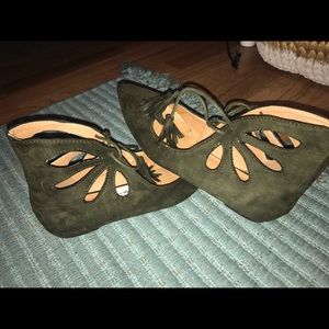 Olive green lace up flats