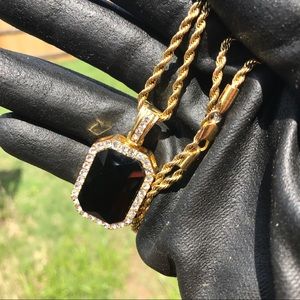 Onyx Gem Diamond Studded Gold Chain
