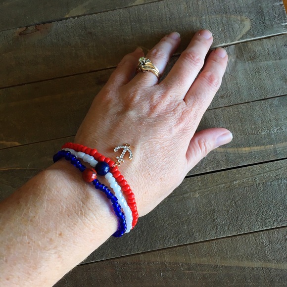 3 for $25 Gemstone & Seed Bead Anchor Bracelet Set - Picture 3 of 3