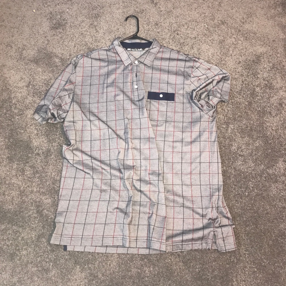 Gray Striped Golf Polo