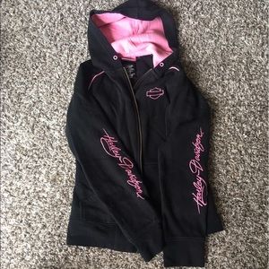 Pink label Harley hoodie breast cancer awareness