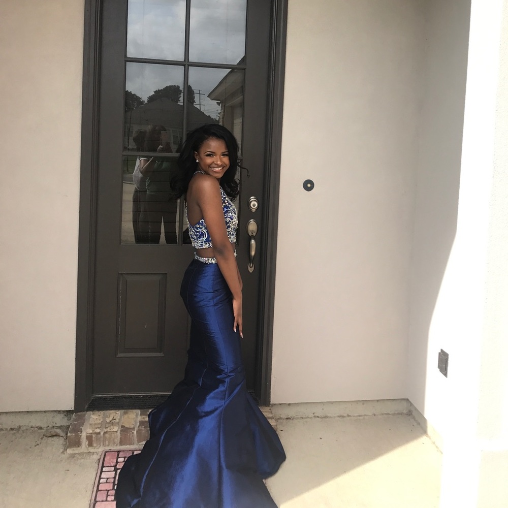 Blush Navy Blue Mermaid Prom Dress