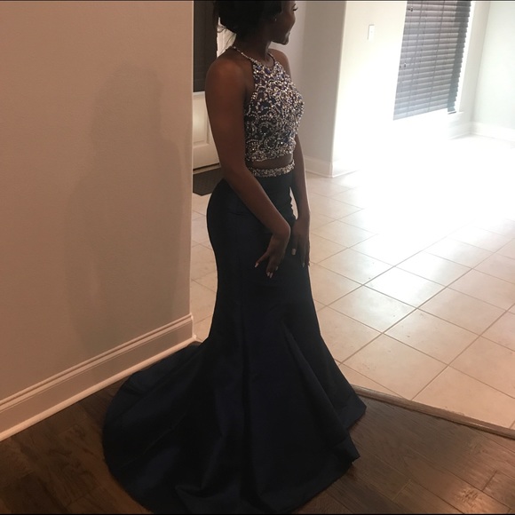 Blush Navy Blue Mermaid Prom Dress - Picture 2 of 5