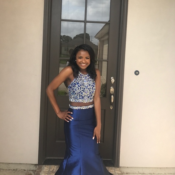 Blush Navy Blue Mermaid Prom Dress - Picture 3 of 5