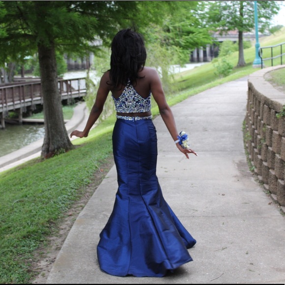 Blush Navy Blue Mermaid Prom Dress - Picture 4 of 5