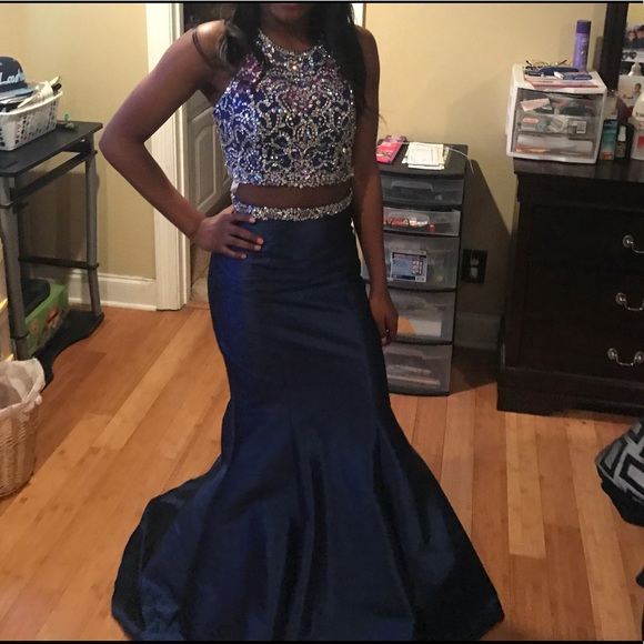 Blush Navy Blue Mermaid Prom Dress - Picture 5 of 5