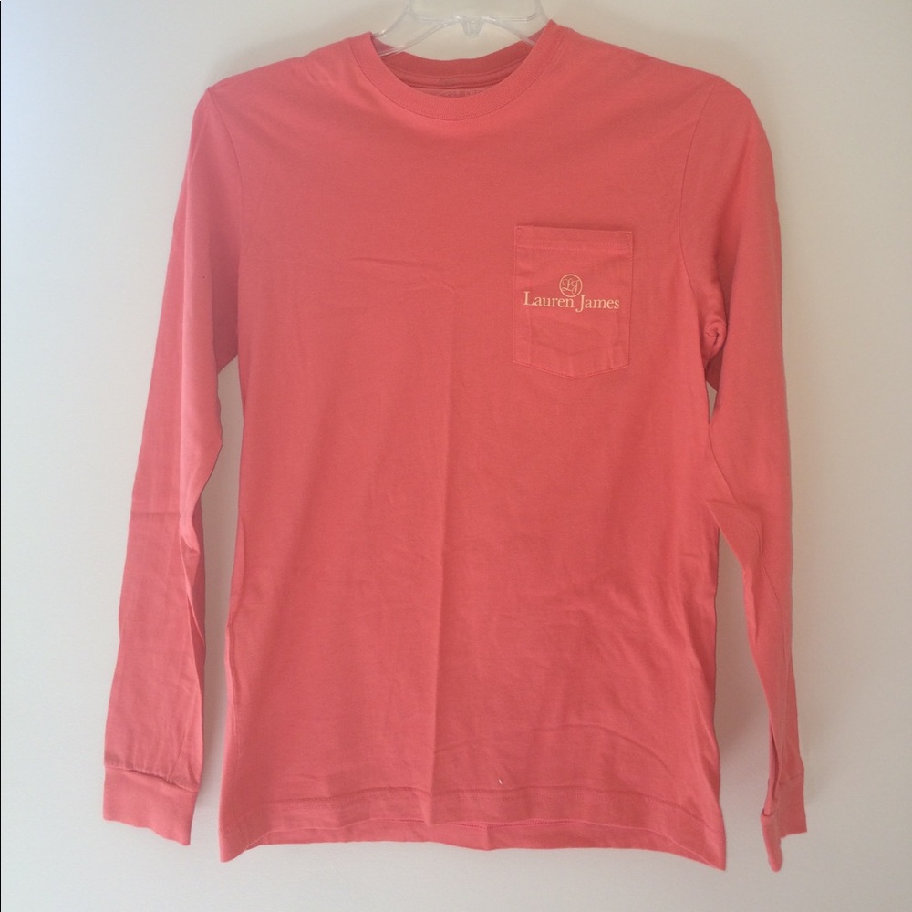 Lauren James coral pink pocket long sleeve tee