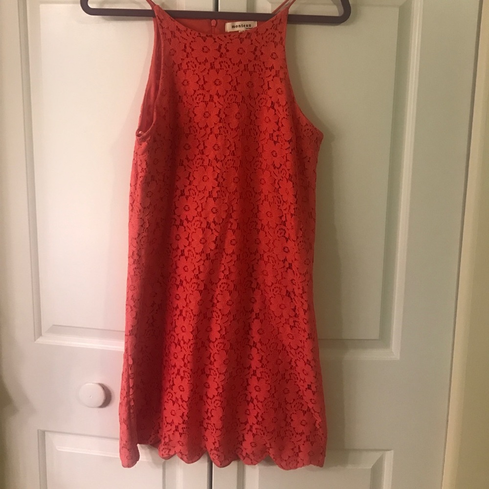 Coral Floral lace mini dress