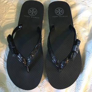 Tory Burch Embellished Black Flip-Flips
