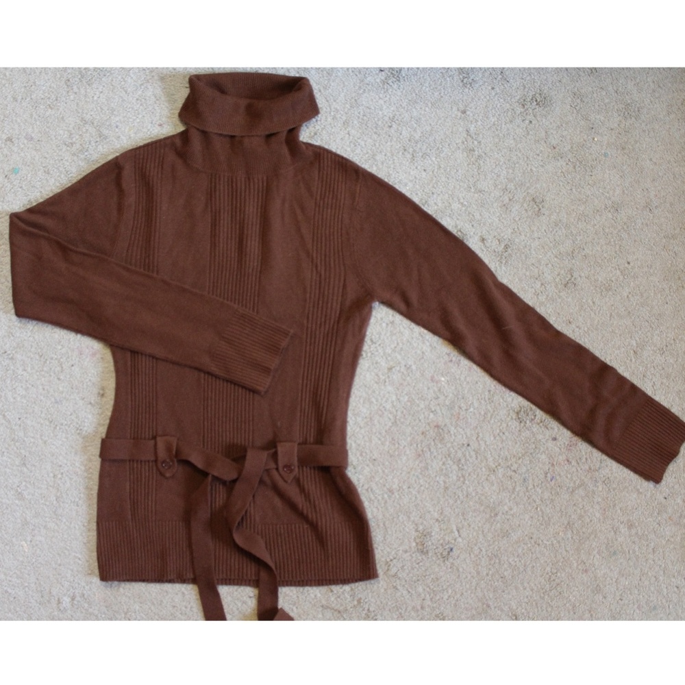 brown BCBG Max Azria turtle neck belted sweater