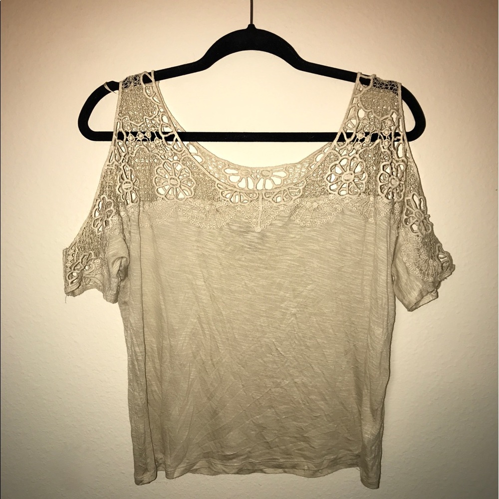 Tan Loose Top With Cut Out Shoulders