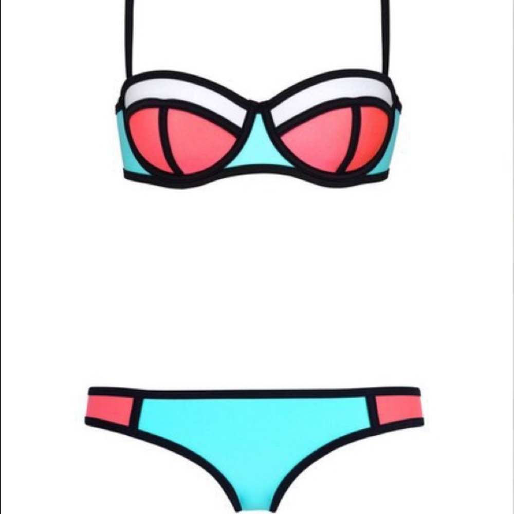 ❣Sale! Teal Neoprene Colorblock Bikini 👙 - Picture 2 of 7