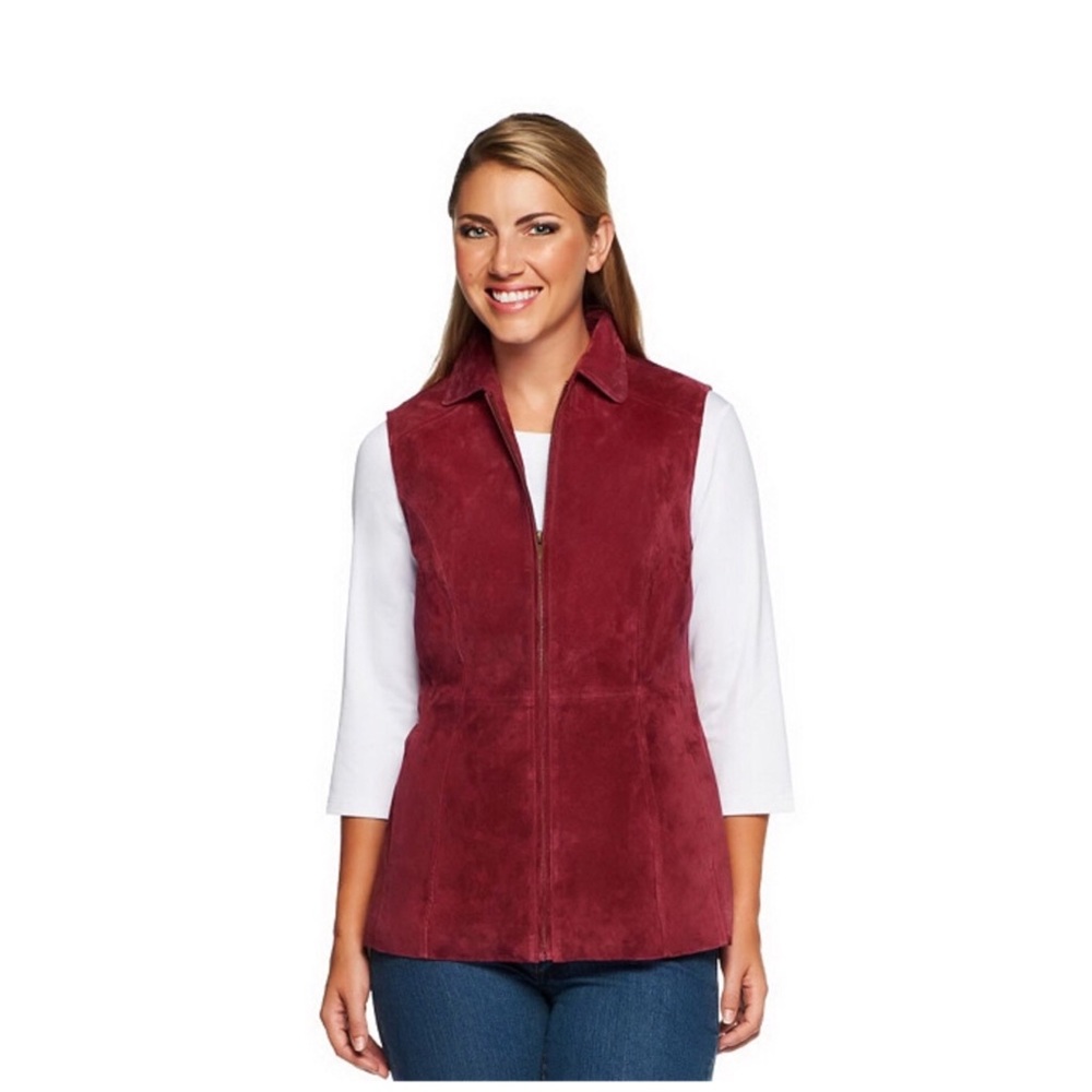 NEW Genuine Suede Dennis Basso Vest,Garnet Red,XS