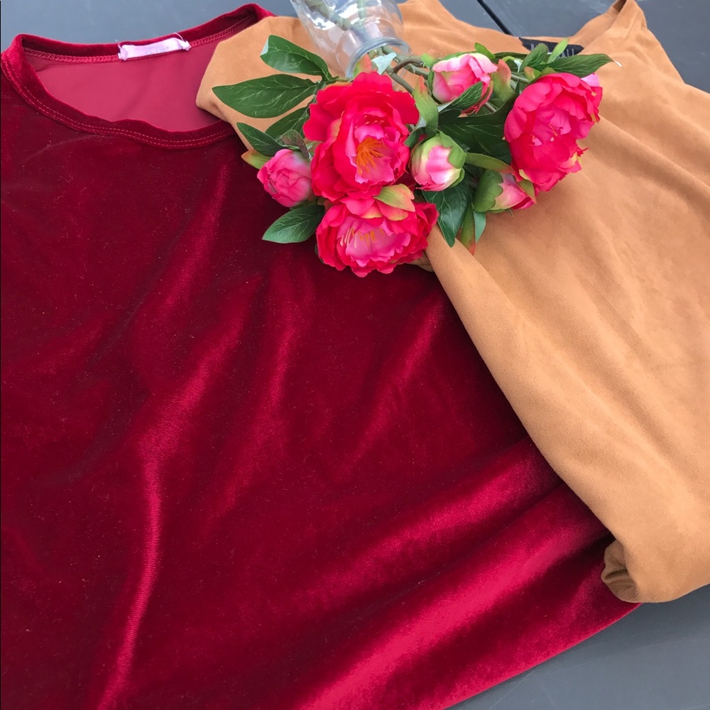 BUNDLE: Maroon Velvet Ext. Tee/ Tan Suede Ext. Tee