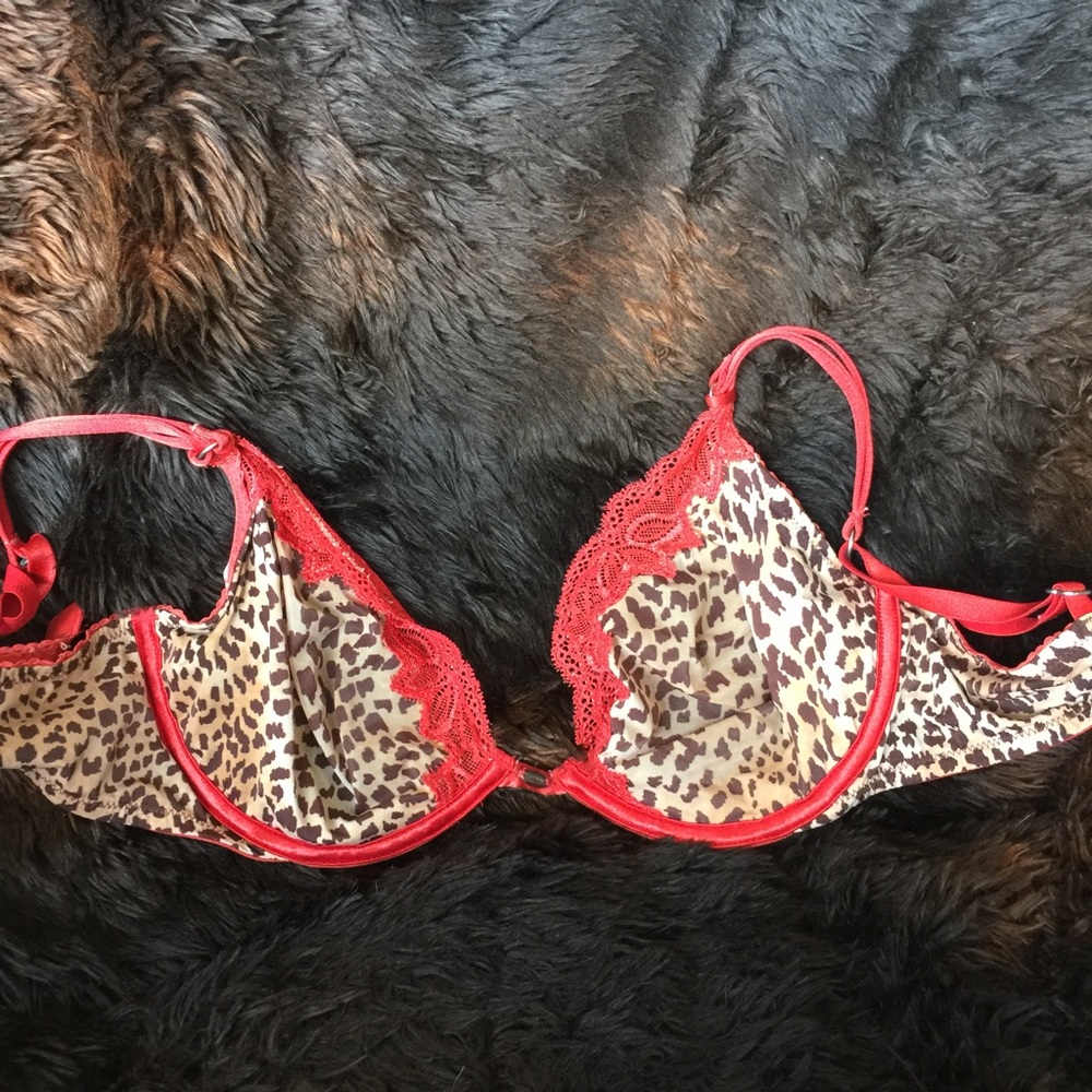 34D Red and Cheetah Padless Bra VS