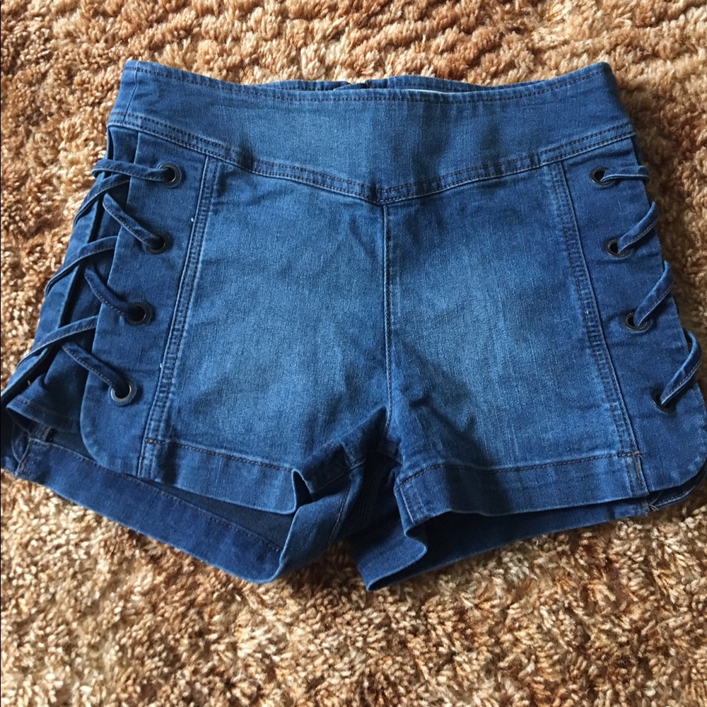 high waisted braided side denim short