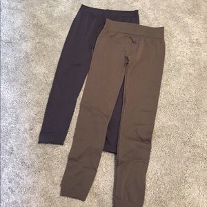 Brown and gray fleece lined leggings