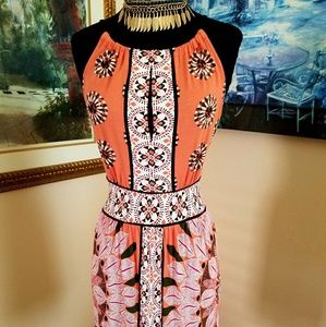 Boho Ethnic Peasant Cotton Keyhole Paisley Dress