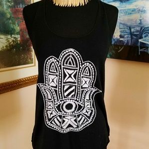 Black Hippie Racerback Hamsa Boho Tank Top S