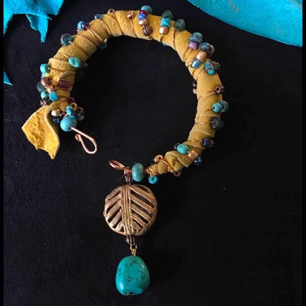 Goat Skin Bead Wrapped Bracelet, Custom Design.