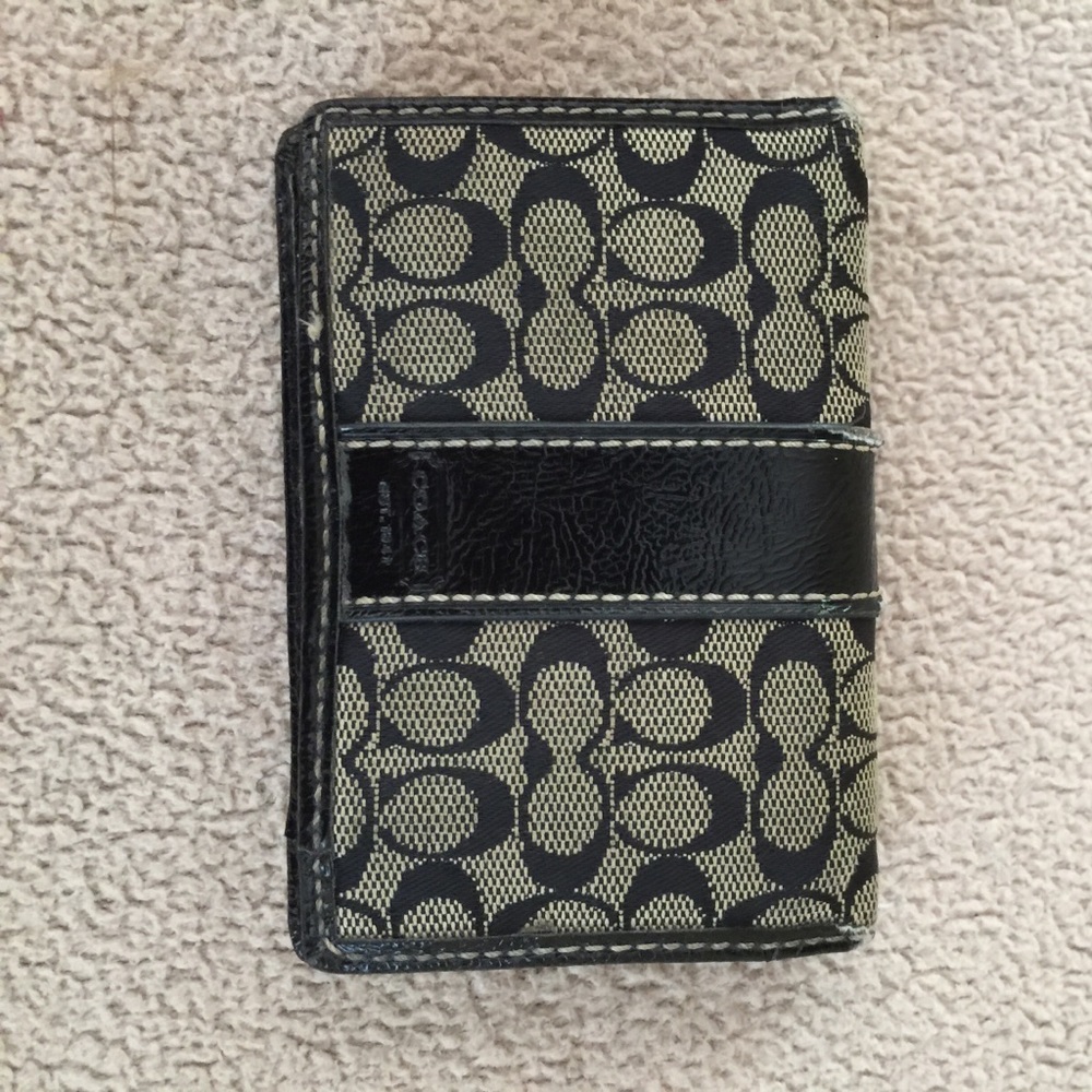 Black leather coach wristlet