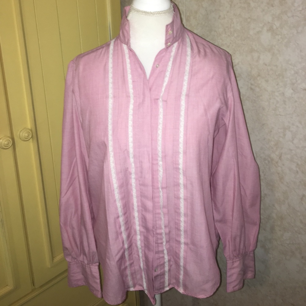 Foxcroft pink with lace button down shirt