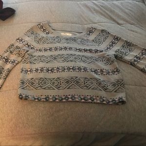 grey and pink aztec patterned long sleeve.