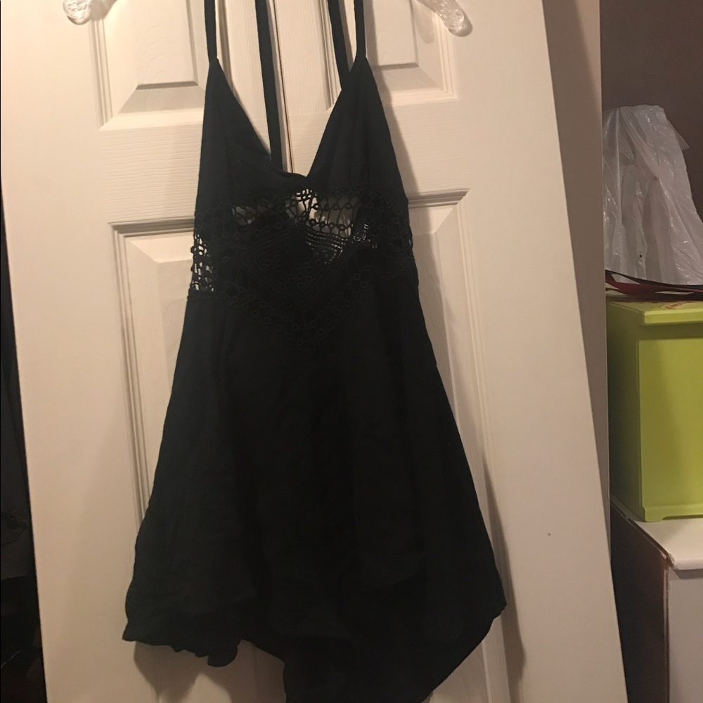 Black Paper Heart Crochet Romper