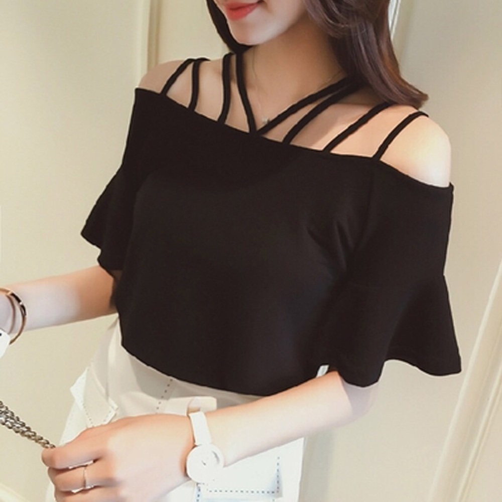 Off the shoulder sexy elegant black top trendy now