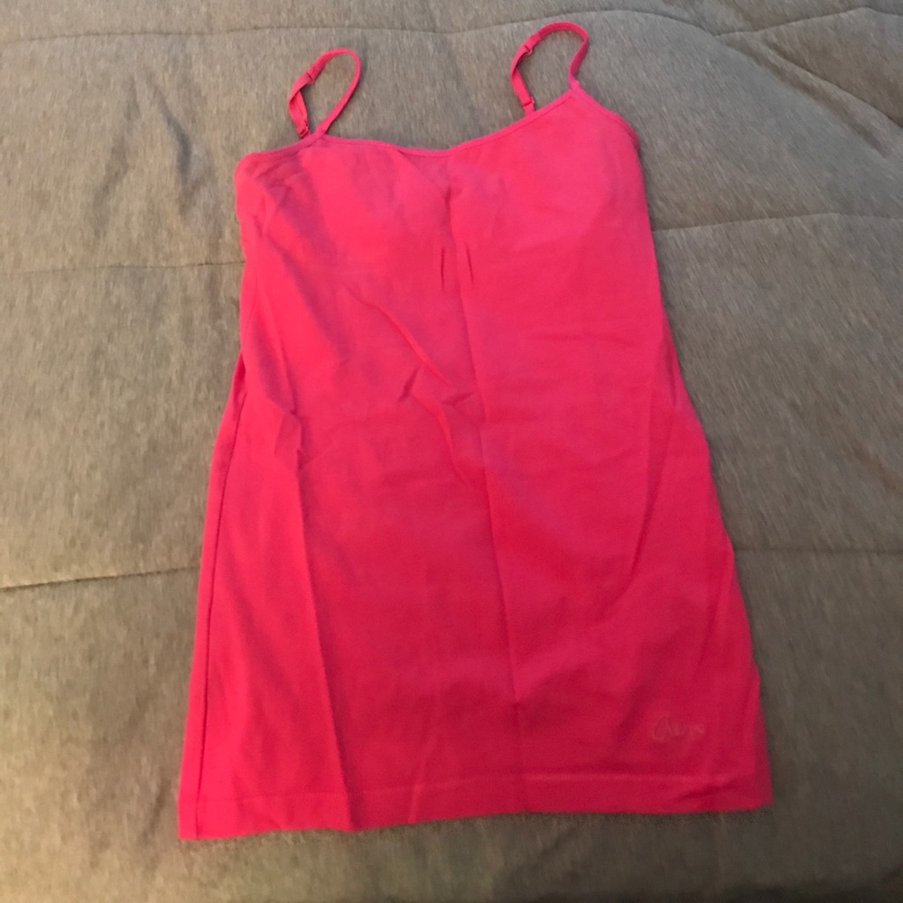plain pink spagetti strap tank top attached bra