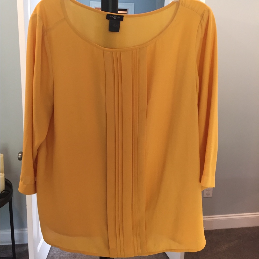 Ann Taylor blouse gold pleated long sleeve
