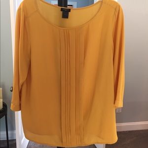 Ann Taylor blouse gold pleated long sleeve