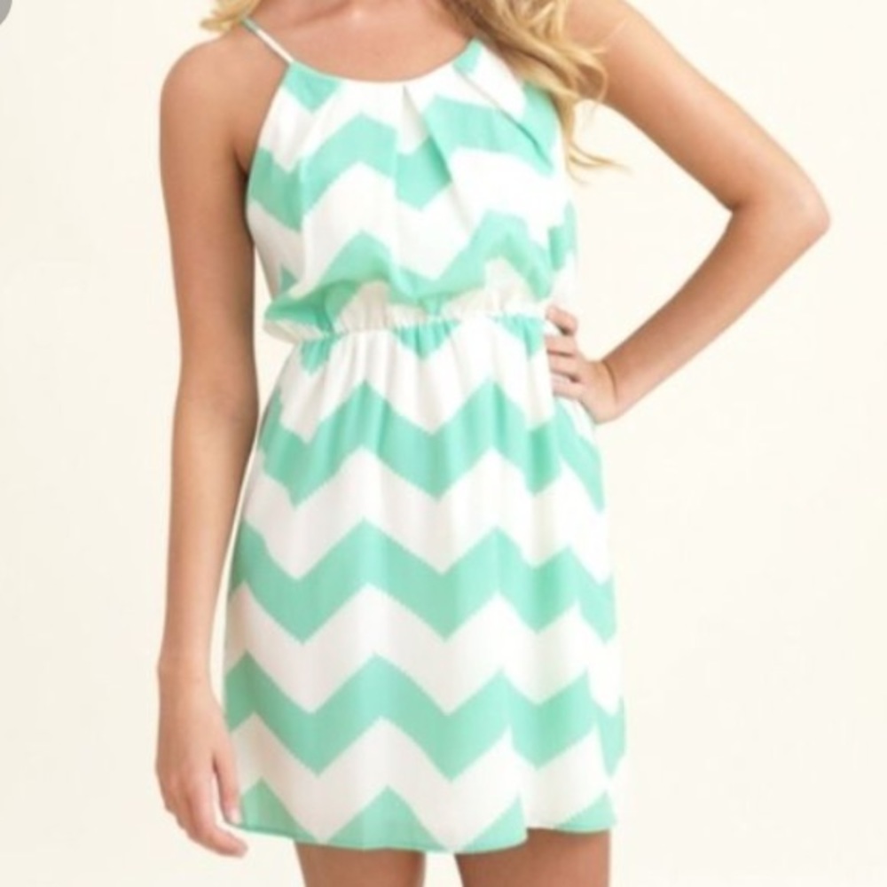 Mint and white chevron halter dress
