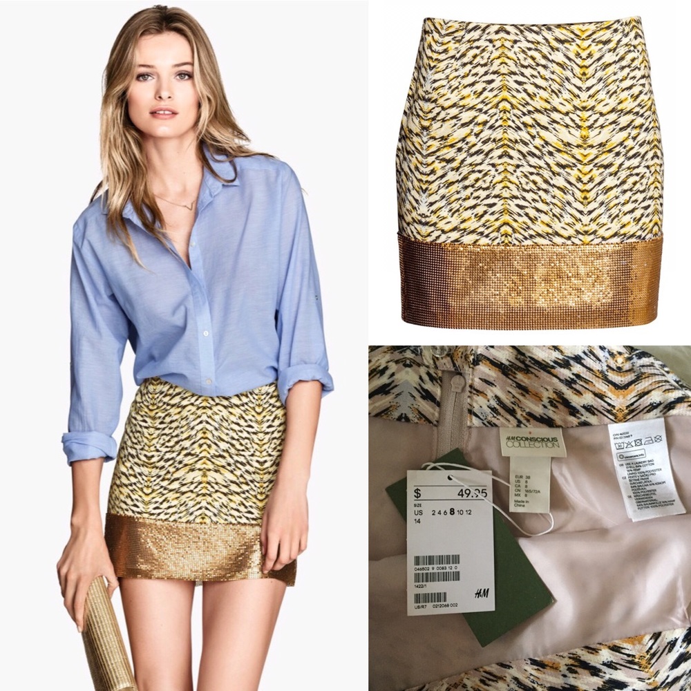 🆕{H&M Conscious} Patterned Gold Mesh Skirt