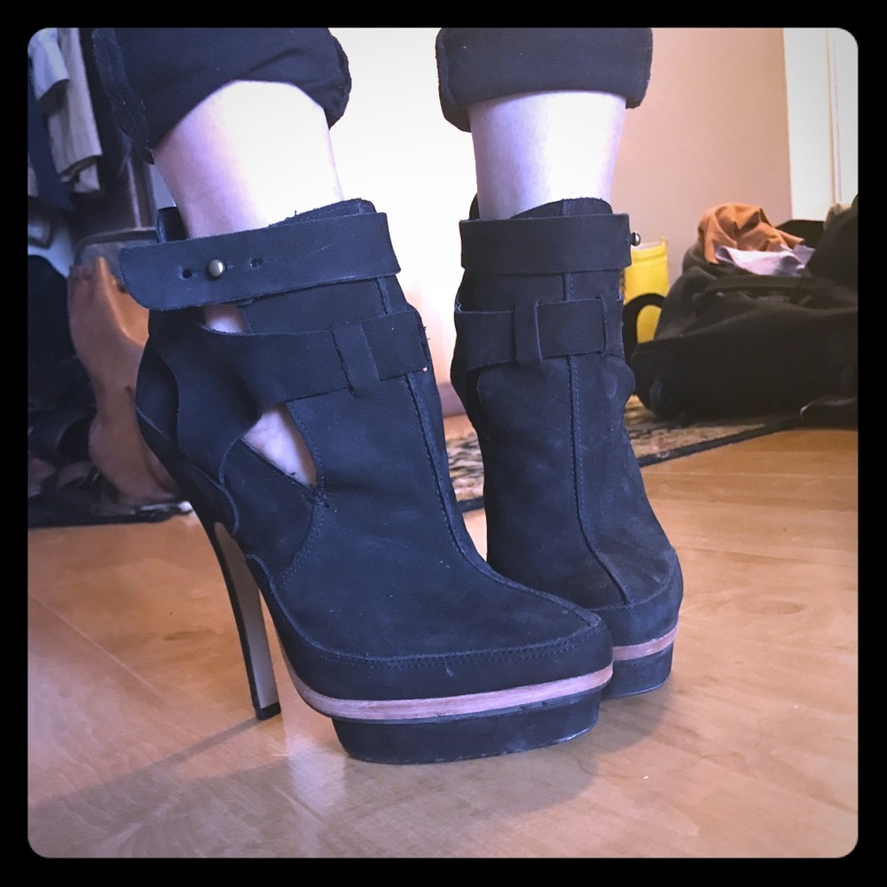 Sleek suede ASOS stiletto booties.
