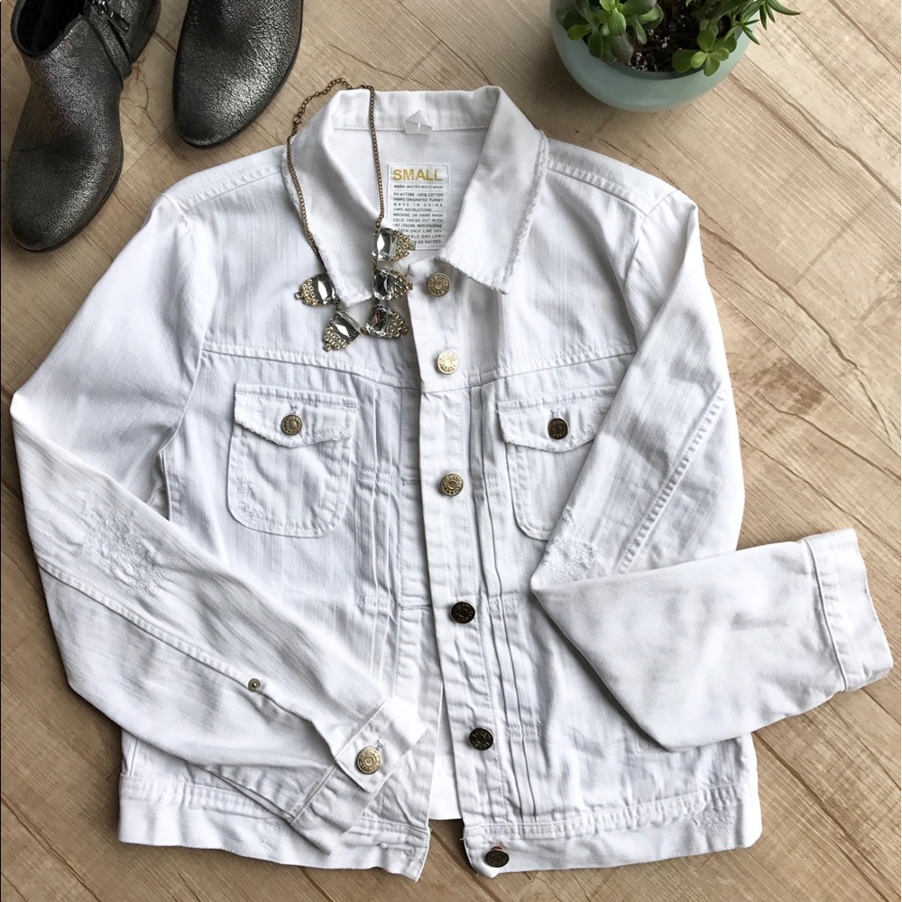 JCREW Nolita White Distressed Denim Jacket