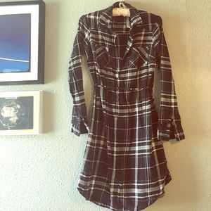 Black plaid button up shirt dress